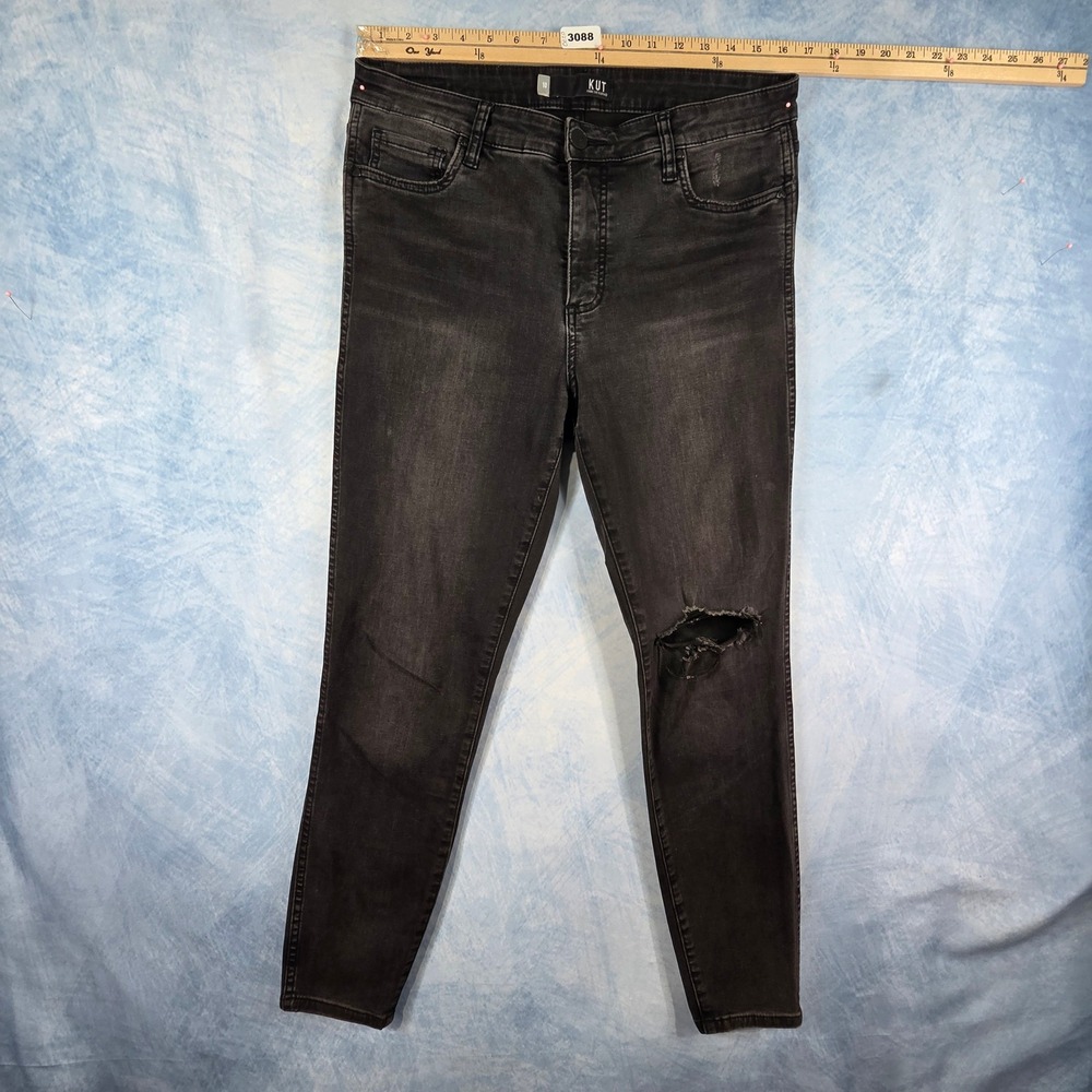 Kut from the Kloth Connie Fab Ab Ankle Skinny Jeans Black Distressed Womens 10